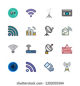 signal icon set. vector set about rss feed, satellite dish, antenna and closed icons set.