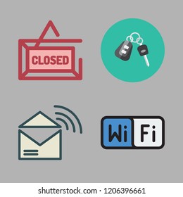 signal icon set. vector set about closed, wifi, car key and rss feed icons set.