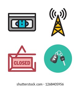 signal icon set. vector set about antenna, vhs, car key and closed icons set.