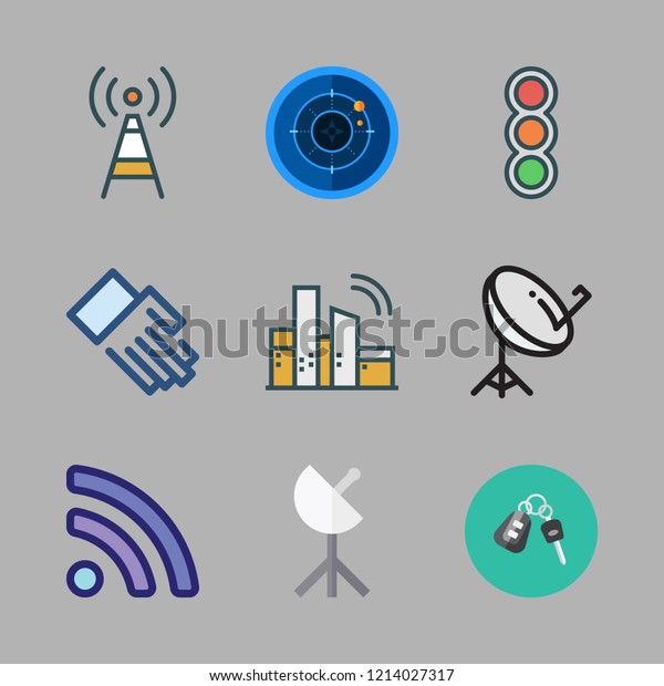 signal icon set. vector set about car key, hand,
antenna and rss icons
set.