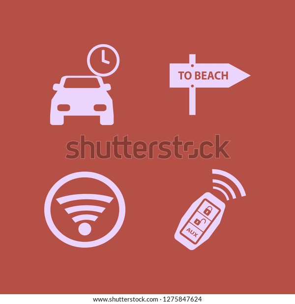 signal icon set. signal vector\
with beach direction, wi fi and car key signal icons\
illustration