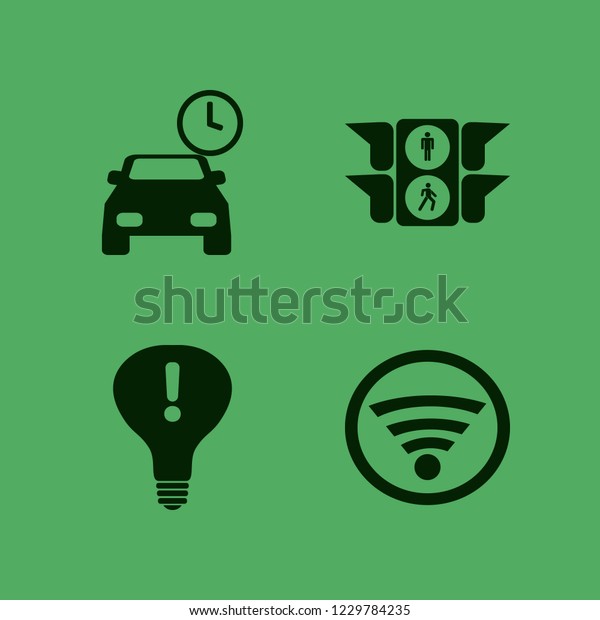 signal icon. signal vector icons\
set traffic signs, wi fi, parking time and attention sign\
bulb