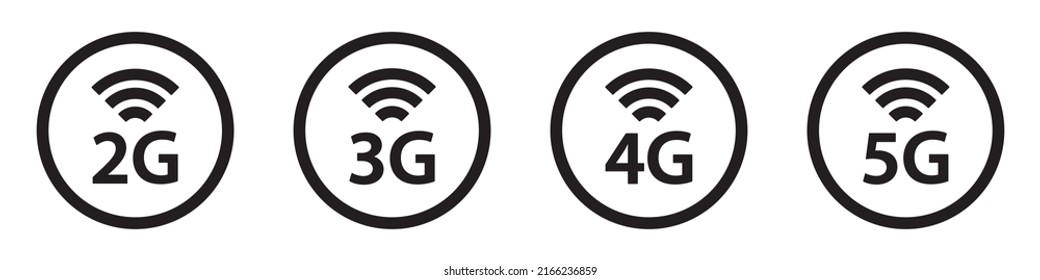 Signal Icon. Wi-Fi Network Icon. 2G, 3G, 4G, 5G, Icon Vector Illustration.