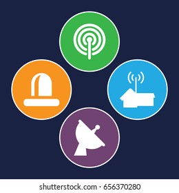Signal icons set. set of 4 signal filled icons such as siren