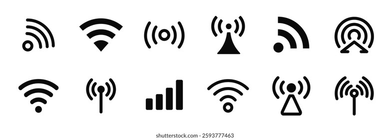 Signal icons set. Wi-fi signal, wireless internet, hotspot. Vector symbol.