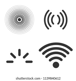 Signal icons vector set isolated on white background, line outline style radio signals waves and light rays, radar, wifi, antenna and satellite signal symbols