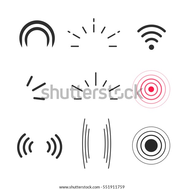 Signal icons vector set isolated\
on white background, line outline style radio signals waves and\
light rays, radar, wifi, antenna and satellite signal\
symbols