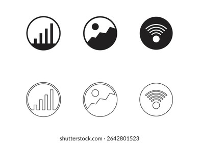 Signal Image Wi-Fi icon symbol black and white icons pack. Mobile phone signal, wi-fi, image icon. Status bar symbol modern, simple, vector, icon for website design, mobile app, ui. Vector