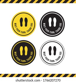 Signal to inform about the distance between people as a preventive measure for the coronavirus pandemic. Feet drawn on a circular vinyl for social distancing. Vector illustration.