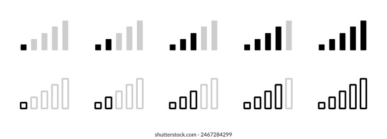 Signal level icon set. Mobile signal level connection icons. Vector signs