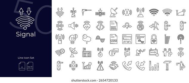Signal Line Editable Icons set. Vector illustration in modern thin line style of Signal icons: wi-fi, antennae, radio, etc