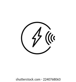 Signal line icon. Lightning, energy, signal, communication, waves, impulse, notification, sign, logo,. Technology concept. Vector black line icon on white background