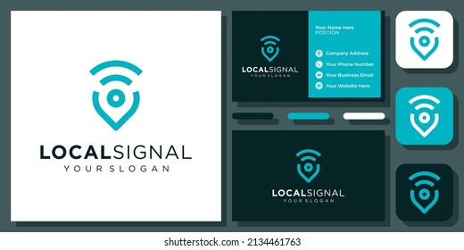 Signal Location Pin Map Internet Technology Digital Connection Vector Logo Design with Business Card