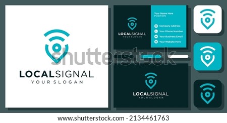 Signal Location Pin Map Internet Technology Digital Connection Vector Logo Design with Business Card