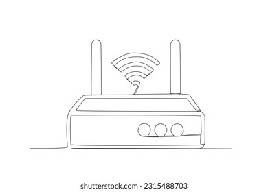 Wifi-Dauerzeilenzeichnung für Signalmodem einzeln auf weißem Hintergrund für dekoratives Element. Vektorgrafik des Internets im trendigen Konturstil.