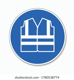 Signal of obligatory to take vest or safety vest, jacket. construction site clothing wear high visibility clothing mandatory sign or safety sign, on white background. Vector Eps 10.