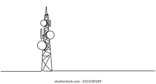 Signal Processing Continuous Line Editable Stroke Icon, Single continuous line drawing a radio tower stands tall against the sky. The infrastructure and technology behind radio broadcasting, Connect.