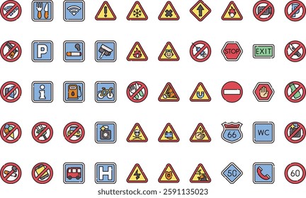 Signal and prohibitions icons High-Quality Vector Icons Collection with Editable Stroke. Ideal for Professional and Creative Projects.