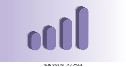 Ilustración vectorial de la barra de la recepción de señal 3D, iconos del nivel de la conexión del teléfono móvil. todas las capas son solas para cualquier coustomization, aisladas en fondo púrpura del gradiente, Eps 10 