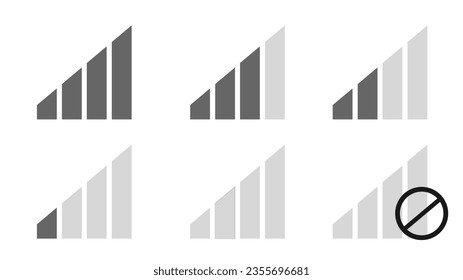 Signal reception strength simple grey icons six in a sheet svg