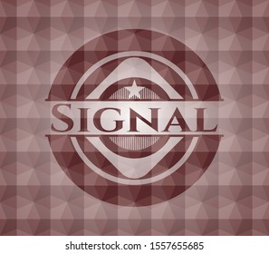 Signal red emblem with geometric background. Seamless.