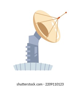 Satélite de señal que recibe ondas desde el espacio. Objeto artificial aislado hecho para crear conexión en la Tierra, estación de radio. Vector de dibujos animados planos