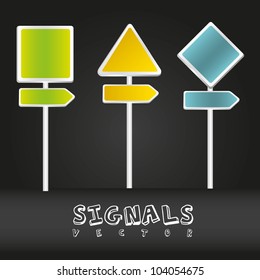 signal set with diamond, triangle and square. Green, blue, and orange isolated on black