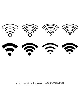 Signal set vector icons. Radio signals waves and light rays, radar, wifi, antenna and satellite signal symbols. Wireless technologys. Vector illustration.