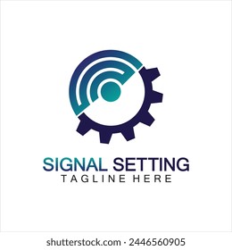 signal setting logo with gear and signal composition, logo for setting Connection, Signal, Internet, Telephone, Radio, Computer, Wifi, Communication, Antenna.