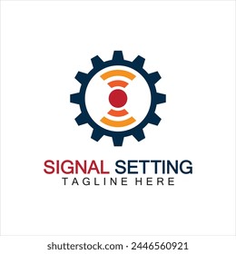 Signal-Einstellung Logo mit Getriebe und Signal-Zusammensetzung, Logo für die Einstellung Verbindung, Signal, Internet, Telefon, Radio, Computer, WiFi, Kommunikation, Antenne.