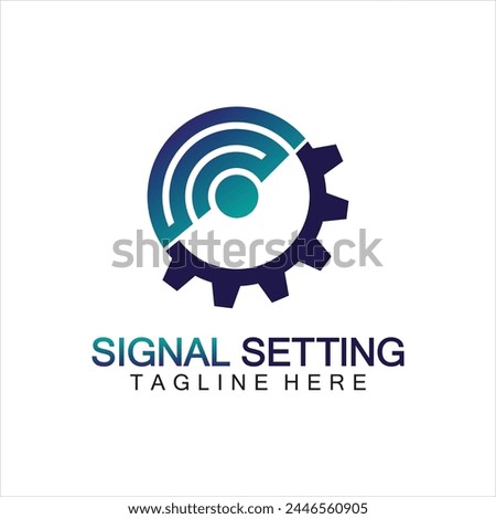 signal setting logo with gear and signal composition, logo for setting Connection, Signal, Internet, Telephone, Radio, Computer, Wifi, Communication, Antenna.
