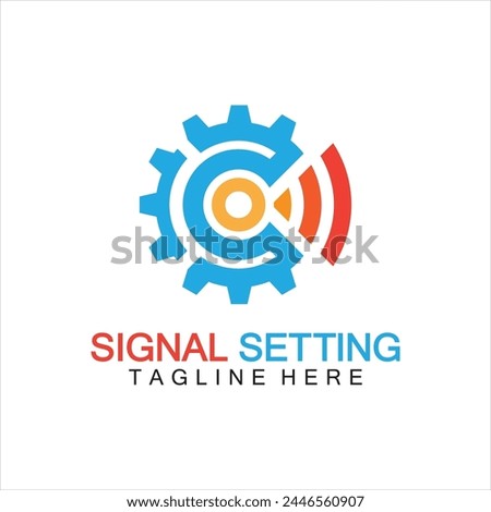 signal setting logo with gear and signal composition, logo for setting Connection, Signal, Internet, Telephone, Radio, Computer, Wifi, Communication, Antenna.