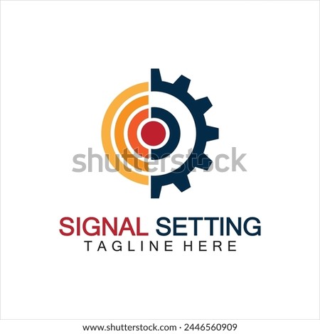 signal setting logo with gear and signal composition, logo for setting Connection, Signal, Internet, Telephone, Radio, Computer, Wifi, Communication, Antenna.