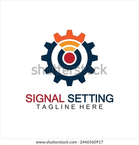 signal setting logo with gear and signal composition, logo for setting Connection, Signal, Internet, Telephone, Radio, Computer, Wifi, Communication, Antenna.
