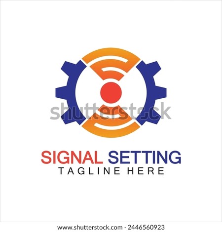 signal setting logo with gear and signal composition, logo for setting Connection, Signal, Internet, Telephone, Radio, Computer, Wifi, Communication, Antenna.