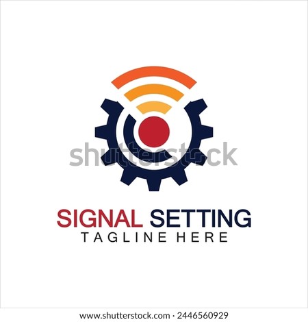 signal setting logo with gear and signal composition, logo for setting Connection, Signal, Internet, Telephone, Radio, Computer, Wifi, Communication, Antenna.