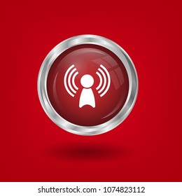 Signal sings isolated on glossy red round button, vector illustration