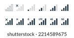 Signal strength 4g mobile phone reception bar icon. 5g signal strength level smartphone status bar network lte level