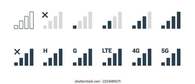 Signal Strength 4g Mobile Phone Reception Bar Icon. 5g Signal Strength Level Smartphone Status Bar Network Lte Level