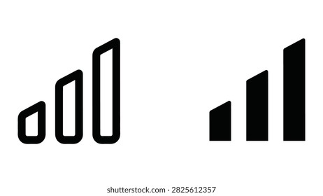 Signal strength icon set in outline and solid black style isolated on white background for connectivity