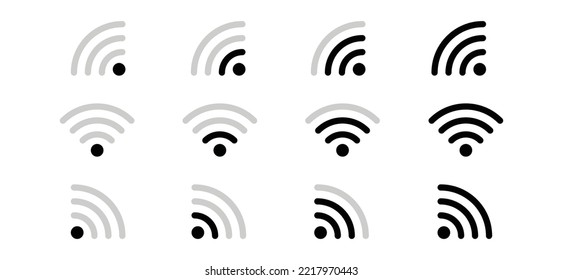 Signal strength icon. Wi-fi or wireless connection sign silhouette. Wireless wi-fi hotspot signal symbol illustration. Disconnection icon vector