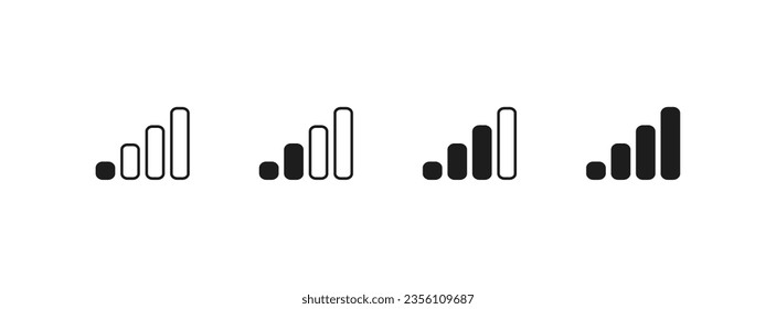 Signal strength indicator icon set. Black mobile signal  bar. Vector isolated