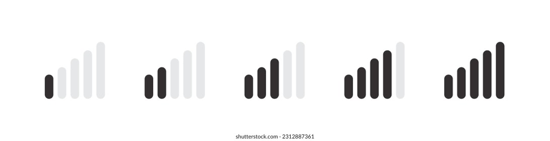 Signal strength indicator. Mobile phone bar status icon set.