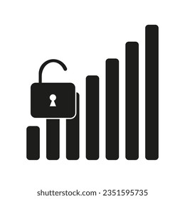Signal strength indicator. Open lock, antenna indicator. Vector illustration. Eps 10.