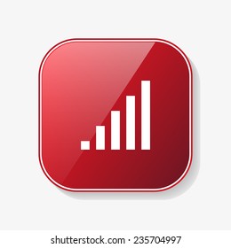 signal strength indicator red glossy button, vector