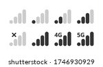 Signal strength indicator set, mobile phone bar status icon. No signal symbol, 4g and 5g network connection level sign. Vector illustration for web, app, design interface.
