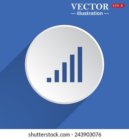 signal strength indicator, white circle on a blue background with shadow. Vector illustration, EPS 8