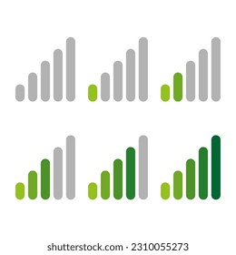 Signal strength, strength, progress or generic level indicators. Low file size. Vector illustration.