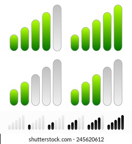 Signal strength, strength, progress or generic level indicators. Black version w/ 1 increments included. Low file size.