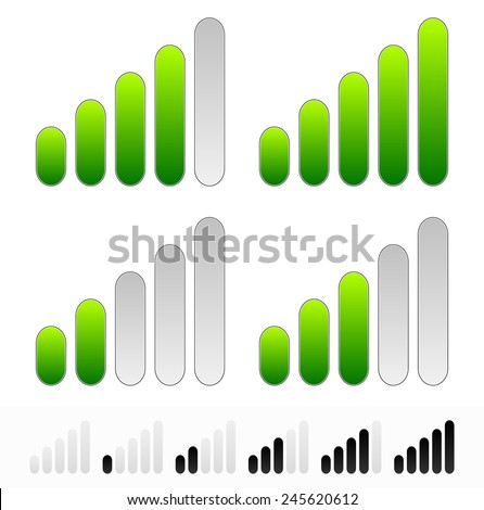 Signal strength, strength, progress or generic level indicators. Black version w/ 1 increments included. Low file size.